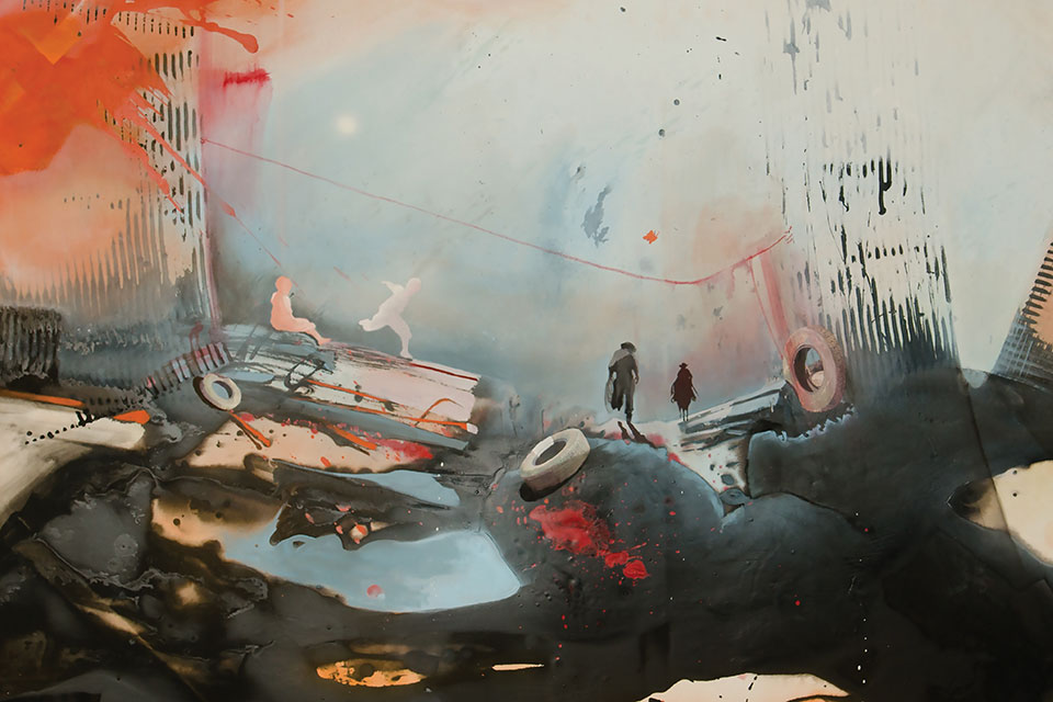 Marcus Jansen, When the Cowboys Came, 2012, mixed media on canvas. llustration: Artist Rights Society, (ARS) New York VG Bild-Kunst, Bonn Courtesy: Unit A Studio and Residency