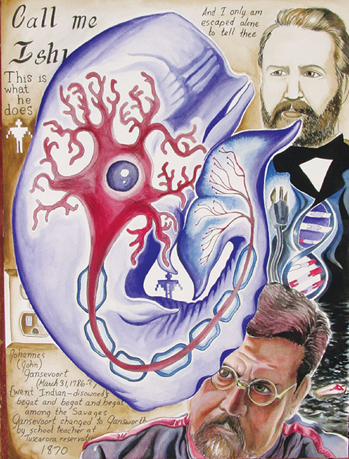 Eric Gansworth / Sìha-weñ na-sae (Onondaga), Elemental Gratitude: Water (2010), gouache on paper, 24 x 18 in / Courtesy of the artist (www.ericgansworth.com)