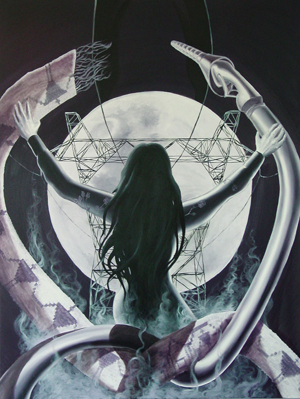 Eric Gansworth / Sìha-weñ na-sae (Onondaga), Smoke Dancing (2004), oil on canvas, 48 x 36 in / Courtesy of the artist (www.ericgansworth.com)