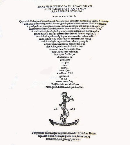 Title page from the 1508 Venice edition of the Adagiorum Chiliades