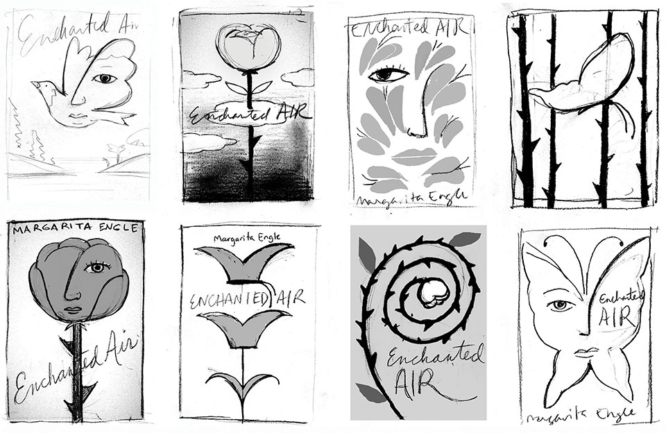 Eight cover design sketches by Edel Rodriguez for Margarita Engle's Enchanted Air