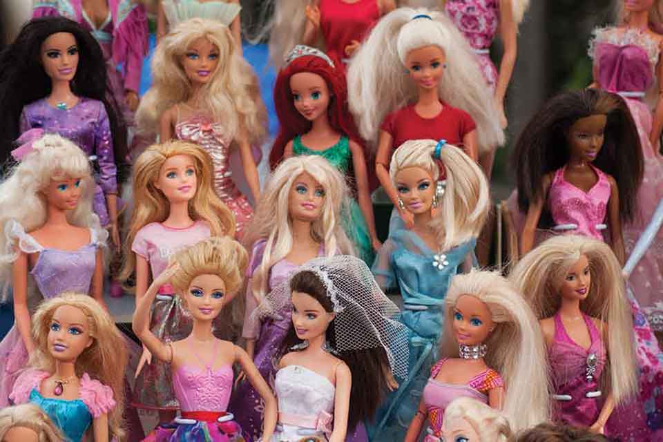 A photograph of a Barbie collection