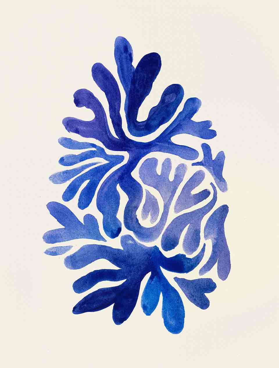 A blue ink on a cream background