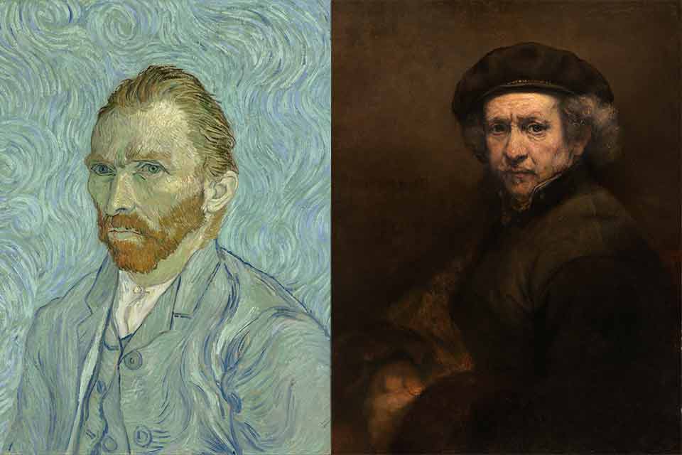 Self-portraits of Vincent Van Gogh and Rembrandt