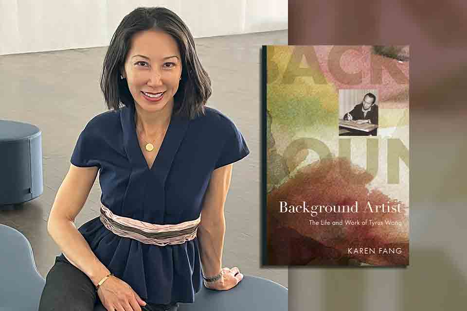 Karen Fang with the cover to her book Background Artist