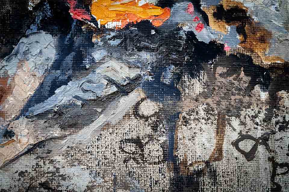 A close-up of an abstract oil painting