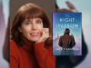 Shelly Sanders with the cover to her book The Night Sparrow