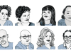 Digital illustrations of Daniel Alarcón, Julia Alvarez, Sandra Cisneros, Edwidge Danticat,  Junot Díaz, Ha Jin, Esmeralda Santiago, and Gary Shteyngart