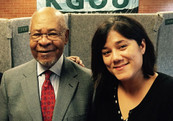 Dr. George Henderson and WLT art director Merleyn Bell in the KGOU studio.