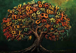 An illustration of a tree whose leaves are made of letters