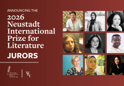 A photo collage of the jurors listed below. Text reads: Announcing the 2026 Neustadt International Prize for Literature: Jurors.