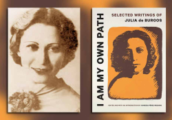 Julia de Burgos with the cover to her book I Am My Own Path