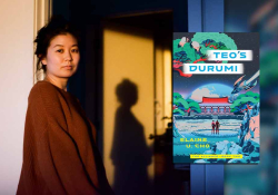 Elaine U. Cho with the cover to her book Teo's Durumi