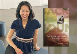 Karen Fang with the cover to her book Background Artist