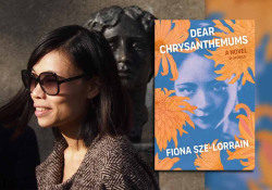 Fiona Sze-Lorrain with the cover to her book Dear Chrysanthemums