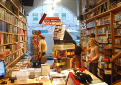 Customers browse the interior of the bookshop