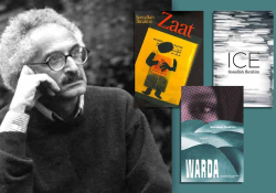 Sonallah Ibrahim with the cover to several of his books