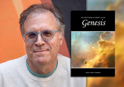 Ilan Stavans with the cover to The First Book of Moses Called Genesis