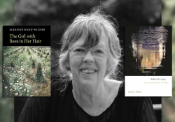 Eleanor Wilner with the covers to her books The Girl with Bees in Her Hair and Before Our Eyes