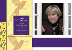 A photograph of Ewa Lipska juxtaposed with the cover to her book Dear Ms. Schubert