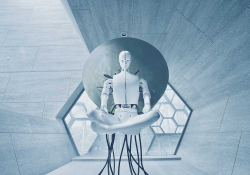 A surreal mechanistic drawing of a robot