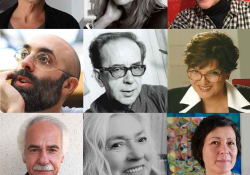 The nine finalists for the 2020 Neustadt International Prize for Literature, arranged in a nine panel grid