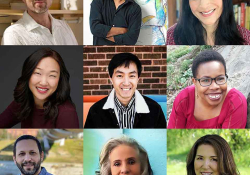 Photographs of the nine members of the 2023 NSK jury arranged in a nine-panel grid