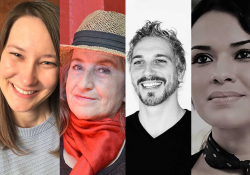 Photos of the two prize winners with photos of the writers translated