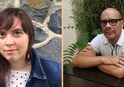 Translation prize winner Allana C. Noyes juxtaposed with poet Fabián Casas