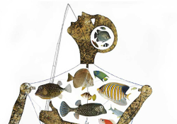 A human figure composed of random objects in a collage